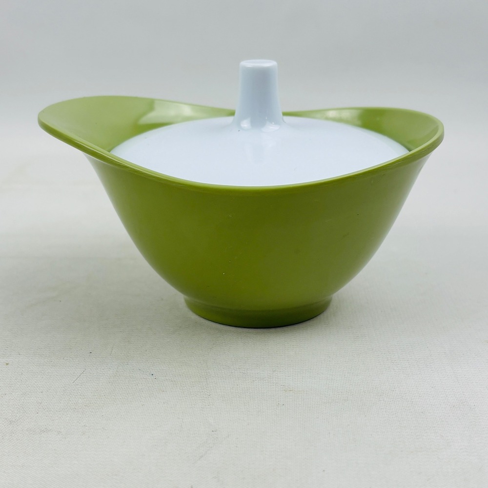 Vintage Texasware Avocado Green Melamine Sugar Bowl with White Lid 152 G